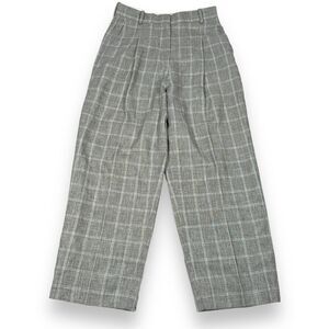 Sandro Paris Hoviv Wide Leg Pants Womens 40 Gray Plaid Slash Pockets 100% Cotton